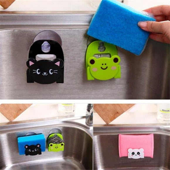 1PCS  With a suction cup cartoon dish sponge wearing kitchen multi-function receive hangers table kitchen receive frame