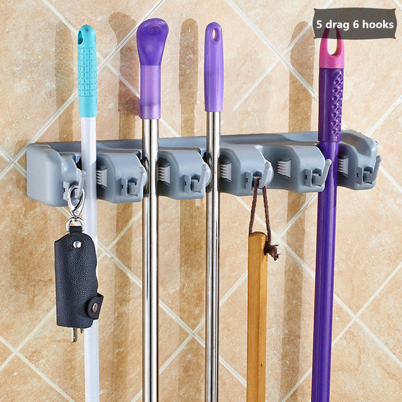 Wall-mounted Mop Holder 3/4/5 Position Multifunctional Mop Rack Brush Broom Hanger Storage Rack Household Mop Brush Hooks