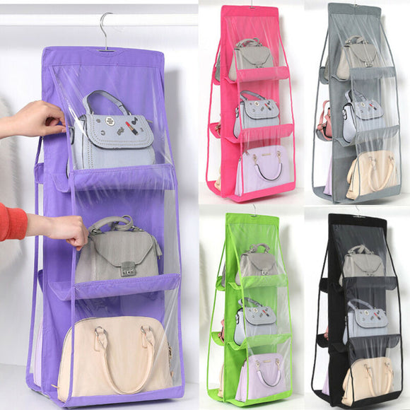 6 Pocket Foldable Hanging Bag 3 Layers Folding Shelf Bag Purse Handbag Organizer Door Sundry Pocket Hanger Storage Closet Hanger