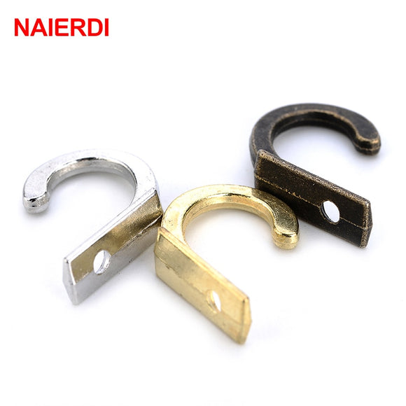 NAIERDI 10PCS Antique Hooks Small Wall Hanger Buckle Horn Lock Clasp Hook Hasp Latch For Wooden Jewelry Box Furniture Hardware